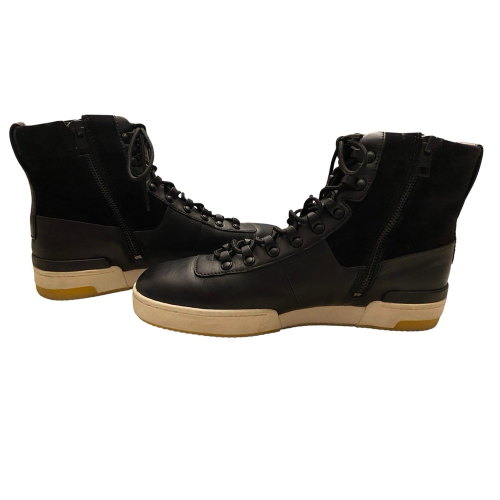 Vince Black Leather Suede High Top Sneaker Boots Zip Side Gum Sole Women Size 8
